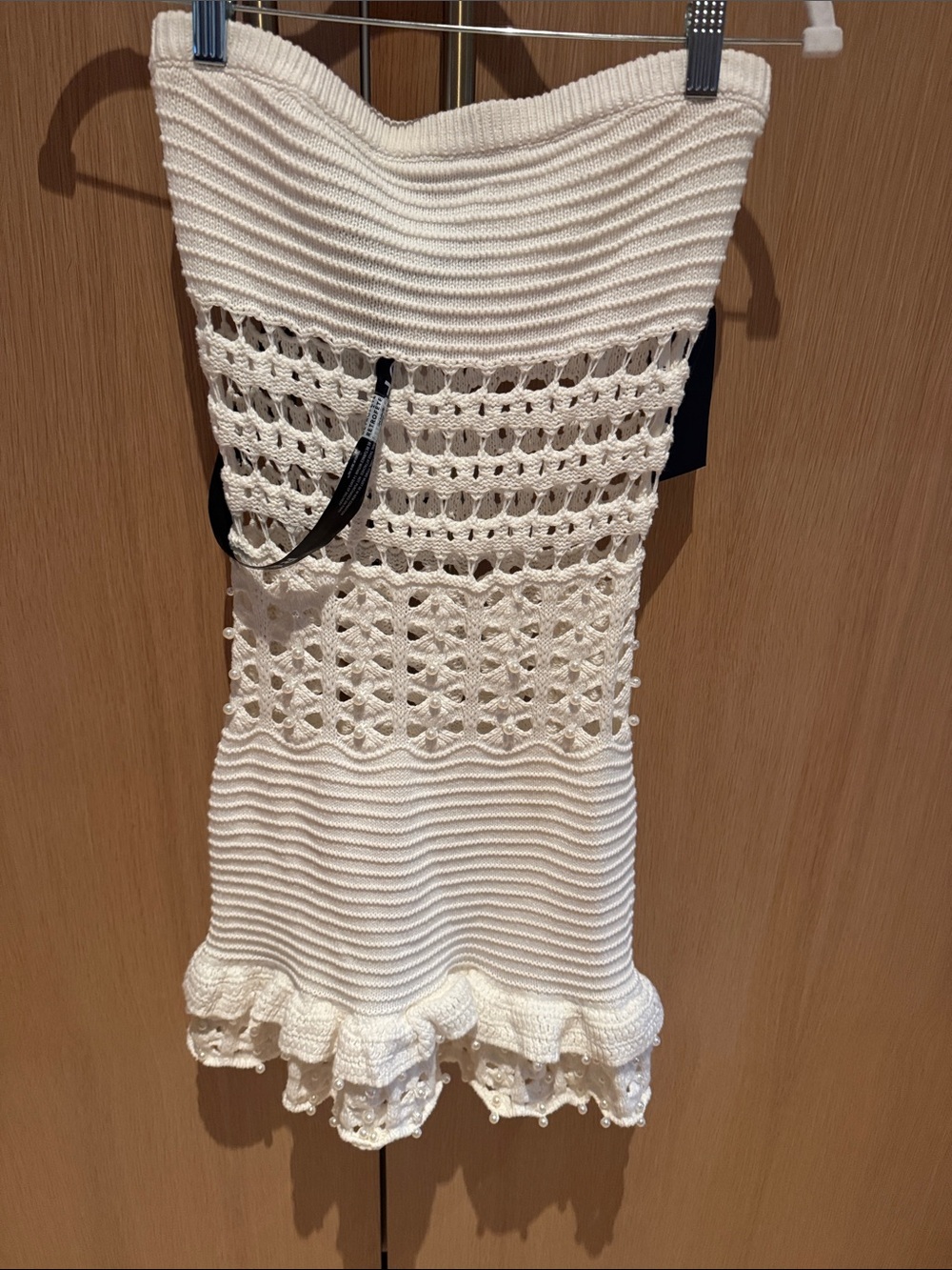 Retrofete Cream Crochet Strapless Mini Dress